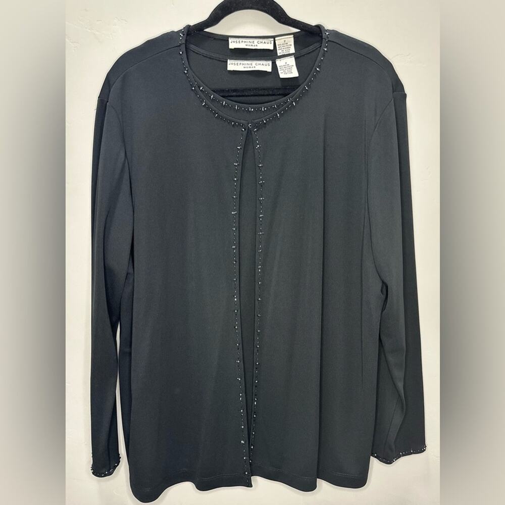 Josephine Chaus Vintage 2-Piece Black Beaded Trim Tank and Cardigan Plus size 2